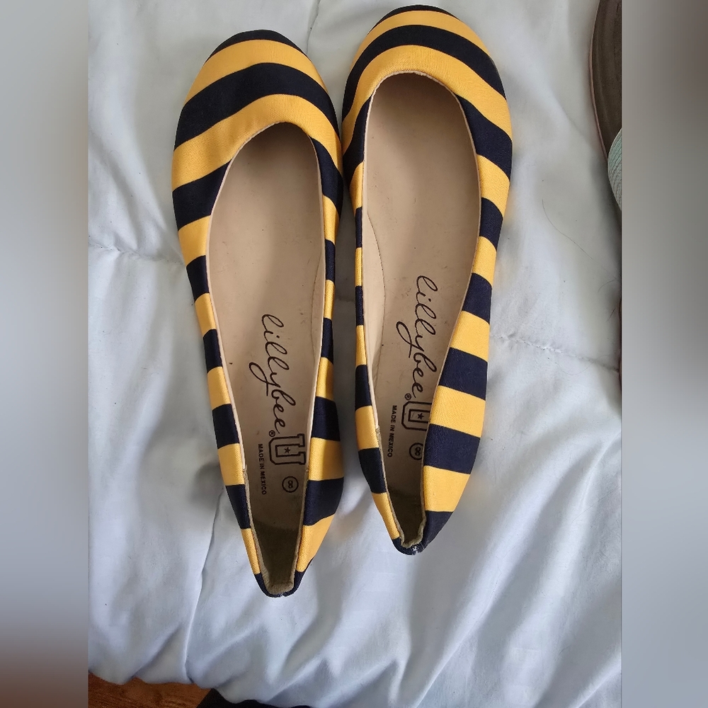 Blue and yellow flats. Never worn